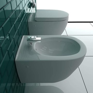 bad1a Wand-WC-Befestigung »Tiefspül Hänge WC & Bidet Komplett-SET passend zur GEBERIT«, (WC mit Bidet Set, 3-St), Komplett Set