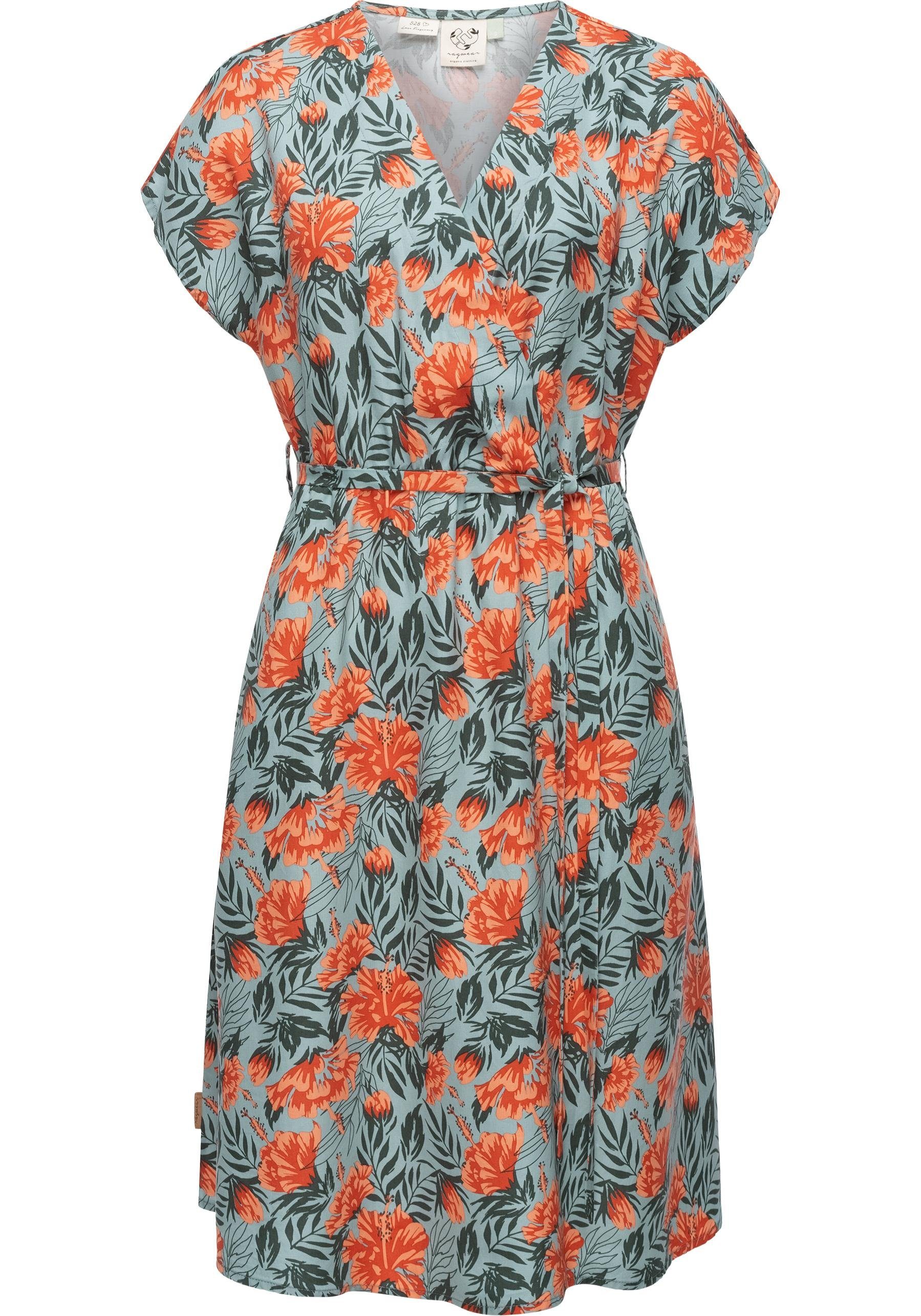 Ragwear Jerseykleid Selyma Organic stylisches Shirtkleid mit V-Ausschnitt und Bindegürtel