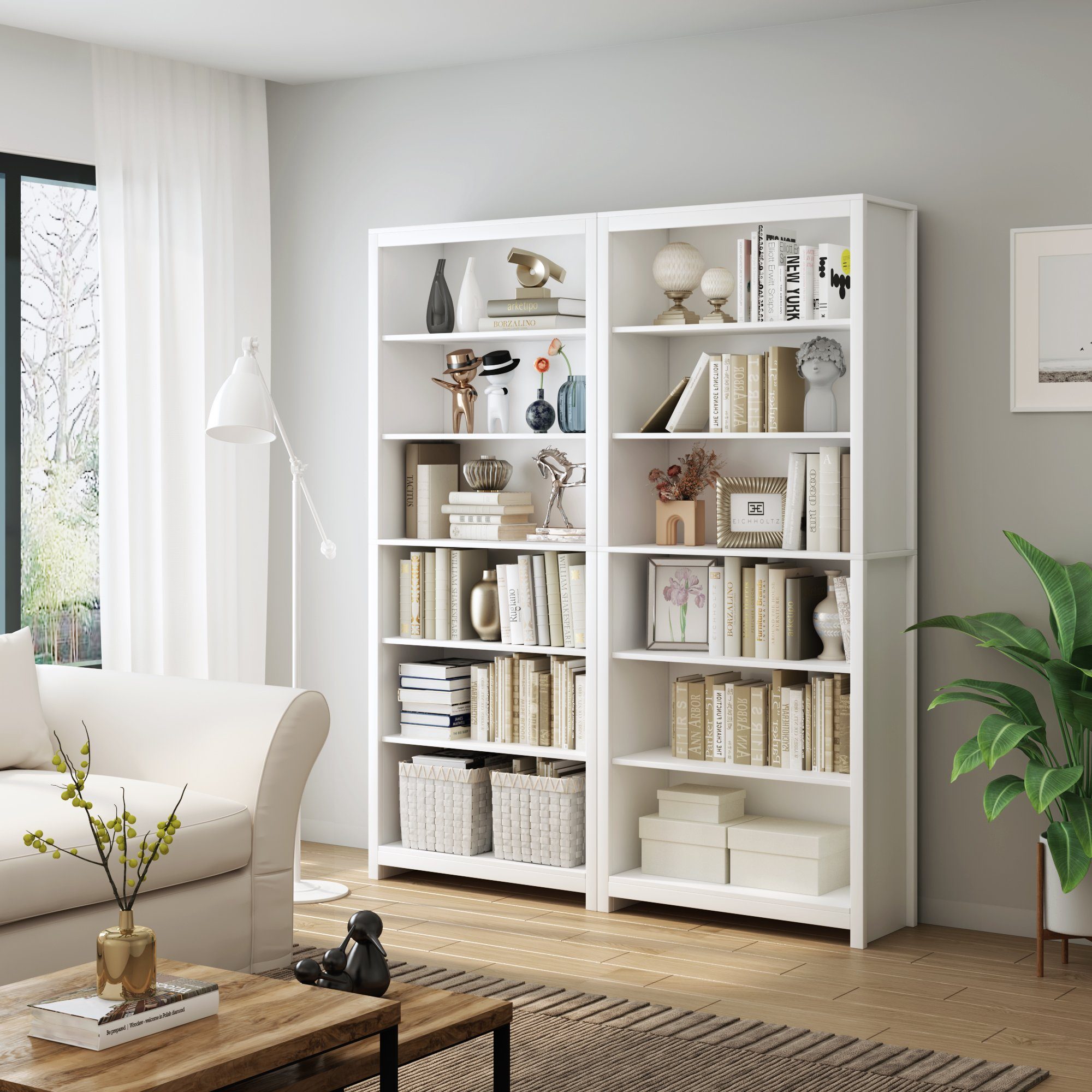 Homfa Bücherregal, 190cm hoch, Standregal, Bücherschrank, Regal mit 6  Fächern, Raumteiler, weiß online kaufen | OTTO