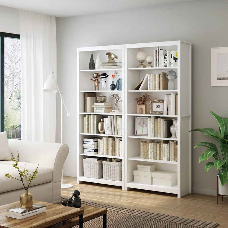 Homfa Bücherregal, 190cm hoch, Standregal, Bücherschrank, Regal mit 6 Fächern, Raumteiler, weiß