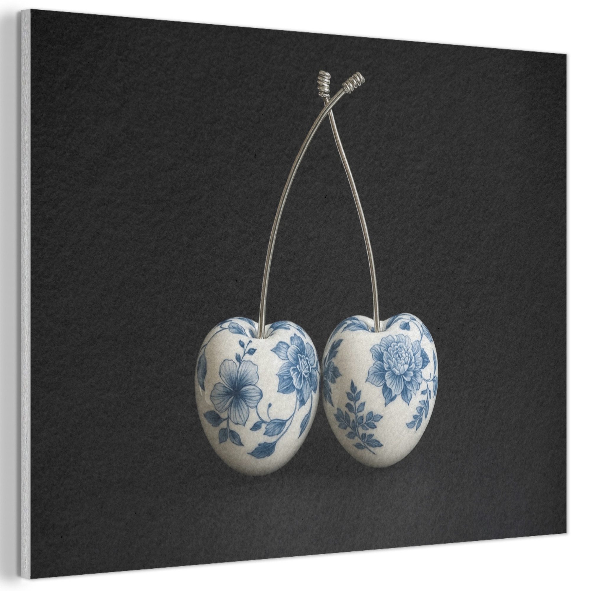 MuchoWow Gemälde Kirschen - Delfter Blau - Obst, Fotodruck (1 St), Akustikpaneele PET-Filz, Akustikbild, Schalldämmung, Deko 40x30 cm
