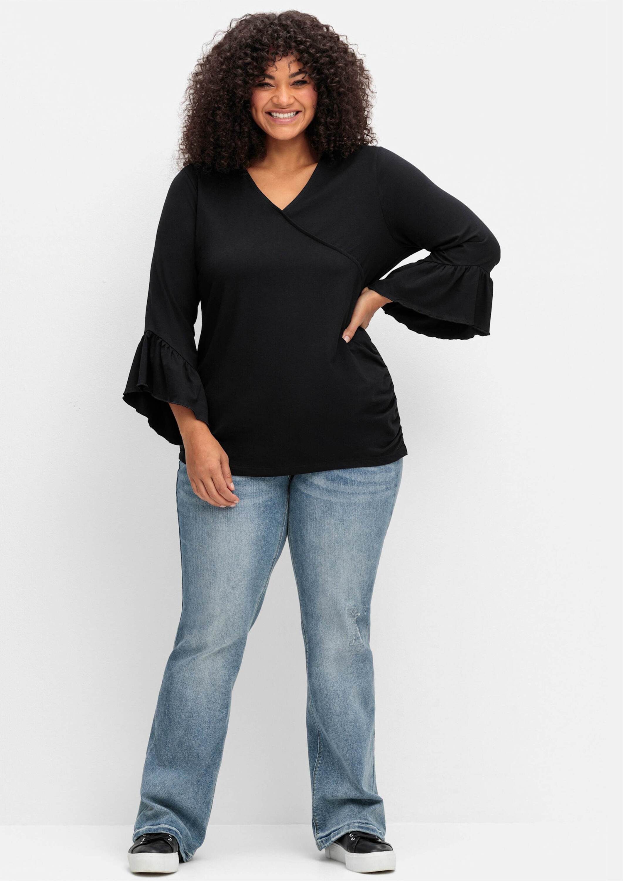 sheego by Joe Browns T-Shirt T-Shirt 3/4-Arm in Wickeloptik, mit Volantärmeln