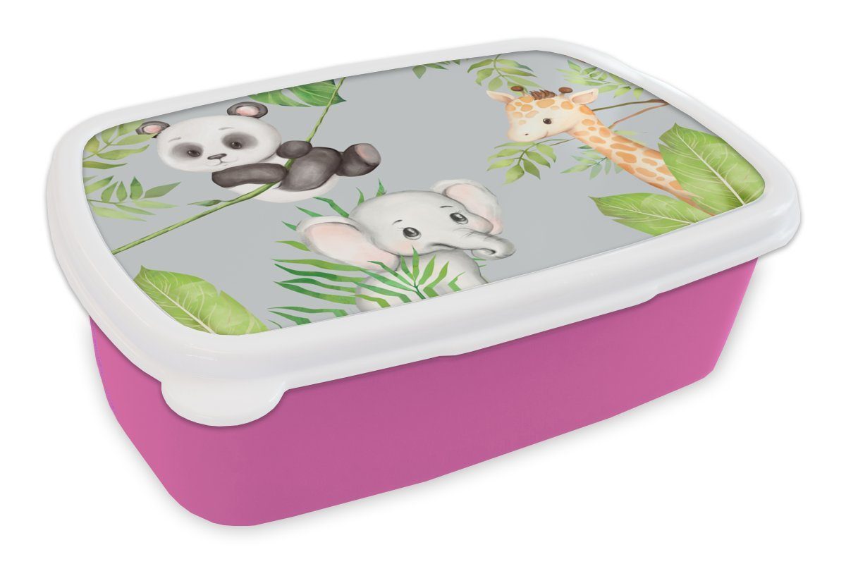Tiere, Kinder, Dschungel Kunststoff, MuchoWow - Kunststoff Erwachsene, Lunchbox für Blätter Brotbox rosa Mädchen, - Snackbox, (2-tlg), Brotdose