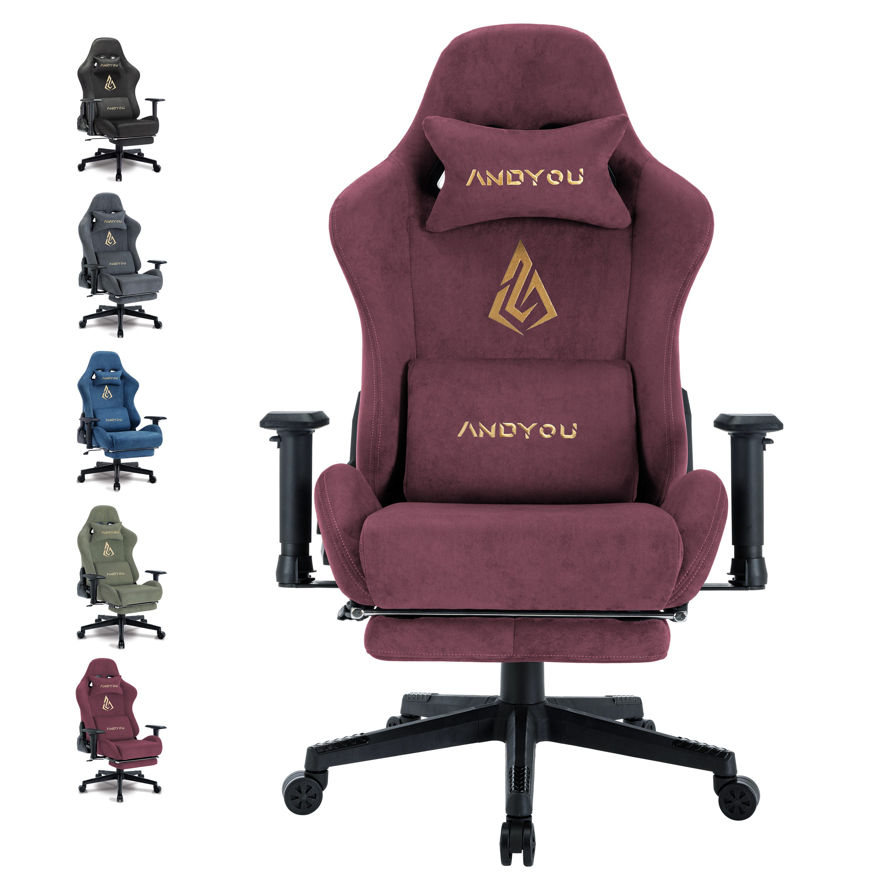 ANDYOU Gaming-Stuhl mit atmungsaktivem Alcantara-Bezug, drehbar, ergonomisc günstig online kaufen