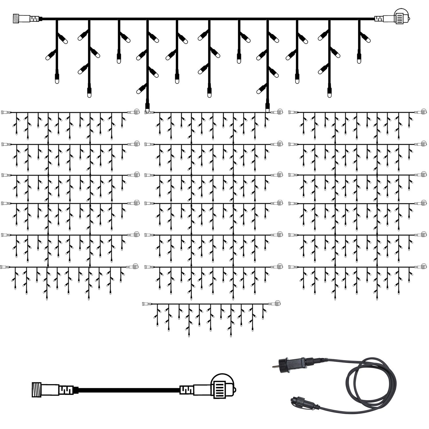 STAR TRADING LED-Lichtervorhang SYSTEM 24 KOMPLETT SET 30m Lichterkette Eisregen Icicle f. Dachrinne, 840-flammig