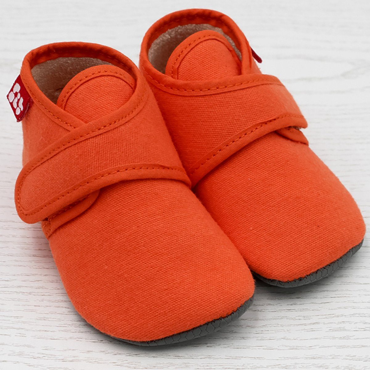 Barfuß Kinderschuhe Cosy, Bio-Baumwolle aus POLOLO Orange (kBA) Hausschuh