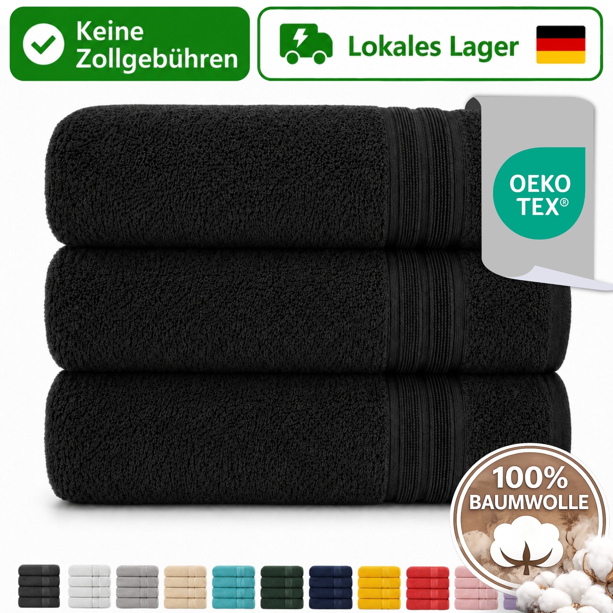 Komfortec Handtuch Set 3er Set 100% Baumwolle, weich & saugfähig, 470g/m², Frottee (3-St)