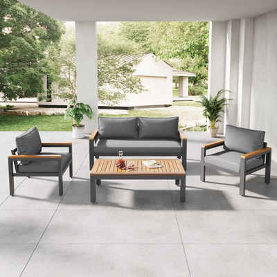 PFCTART Gartenlounge-Set Loungeset, Gartenmöbel-Set mit Rahmen aus verzinktem Stahl, (4-teiliges Esstisch-Set, 1x 2-Sitzer-Sofa, 2x Einzelstühle, 1x Tisch)