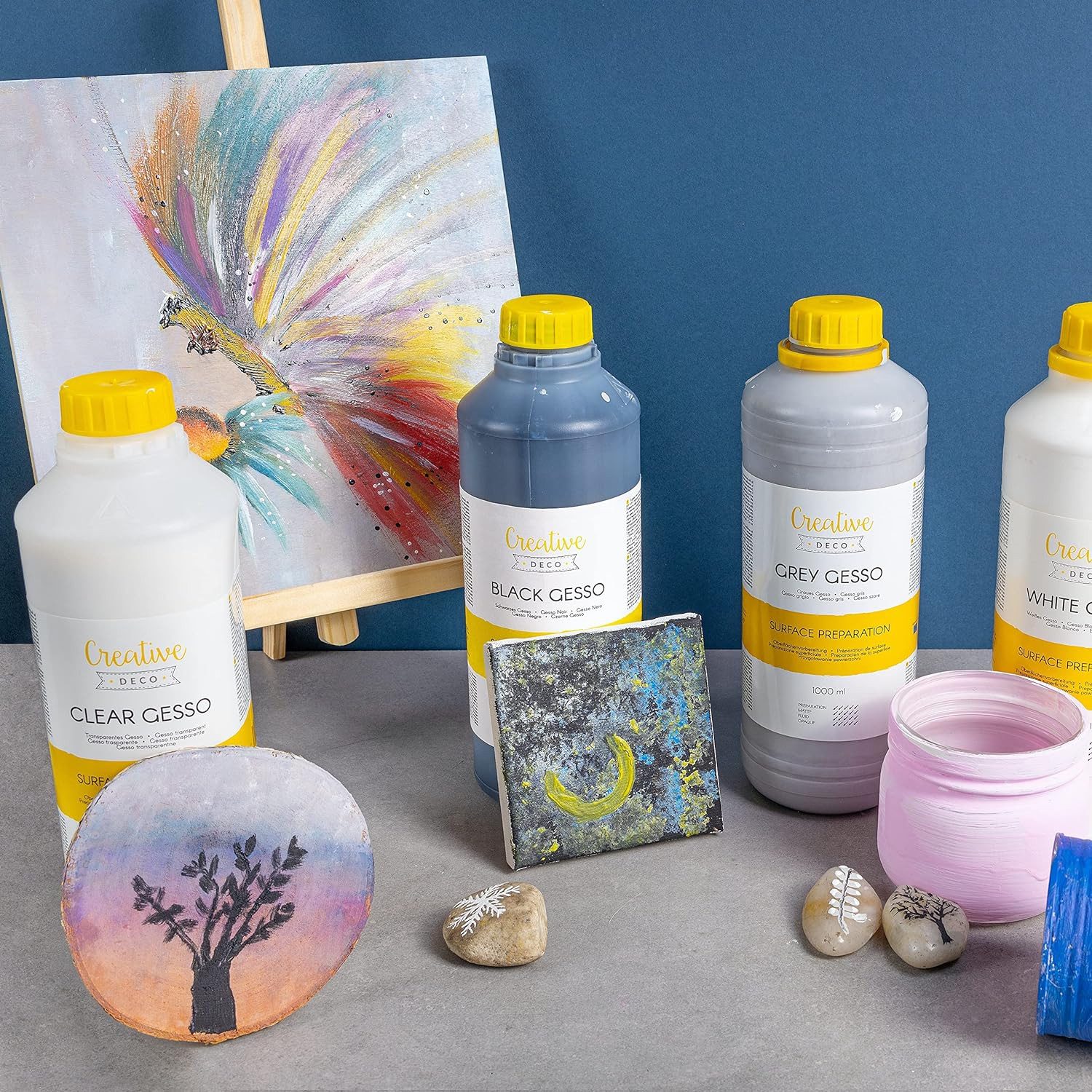Creative Deco Grundierfarbe Professionell Gesso 1L Perfekte Grundierung für Malerei, Primer für Acryl-Farben, Öl-Farben, Pouring, Decoupage