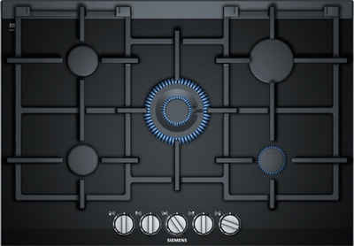 SIEMENS Gas-Kochfeld ER7A6RB70D, Siemens iQ700, Gaskochfeld, 75 cm, Glaskeramik, Schwarz, Einbau