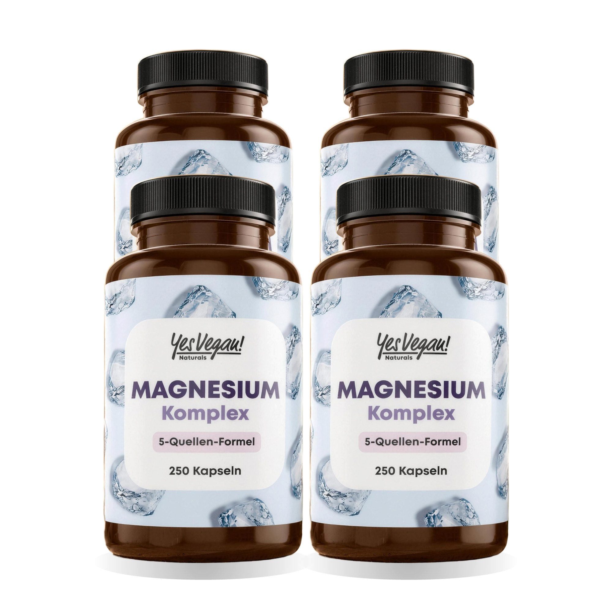 Yes Vegan Magnesium Komplex mit Bisglycinat, Citrat, Malat Kapseln, 4 er Spar-Set à 250 St., vegan, laktosefrei, glutenfrei
