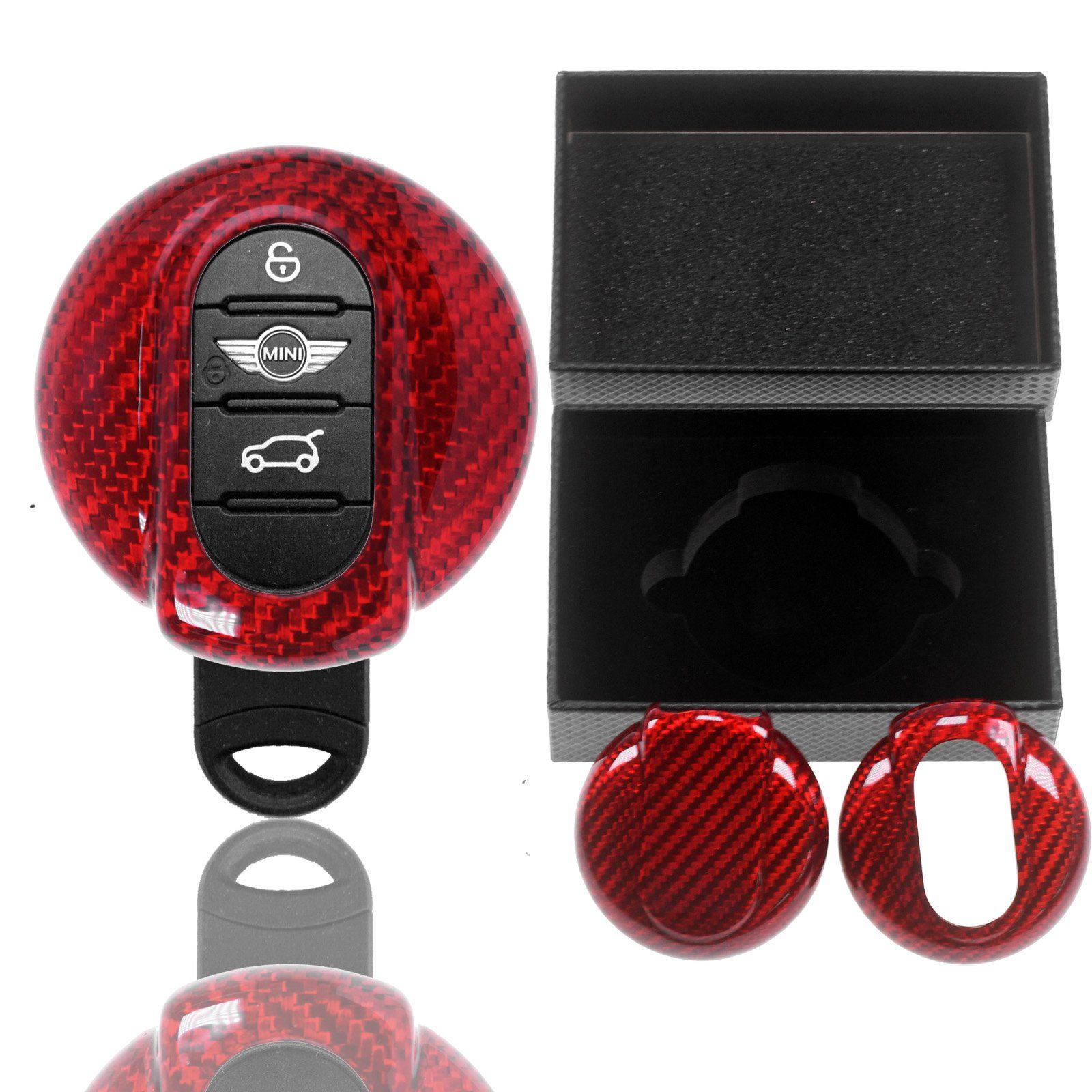 T-Carbon Schlüsseltasche Auto Schlüssel Carbon-Optik Schutz Hülle Rot, für  BMW X5 F15 X6 F16 2er F45 F46 F48 KEYLESS SMARTKEY