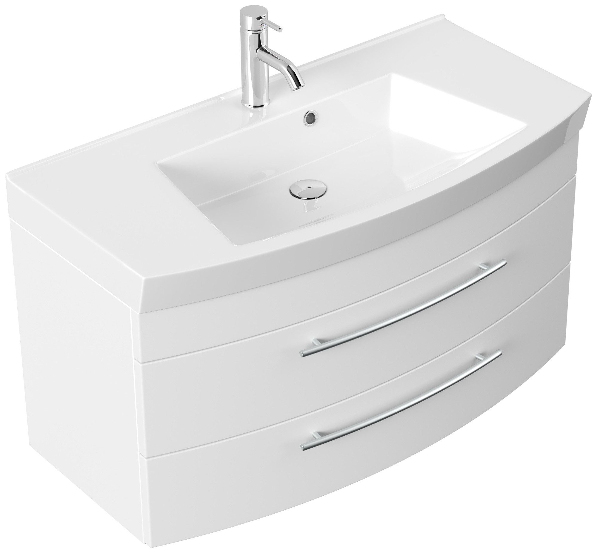 Magnolia Home Waschtisch Badmöbel Bella 100 mit runder Front SoftClose lackiert weiss matt