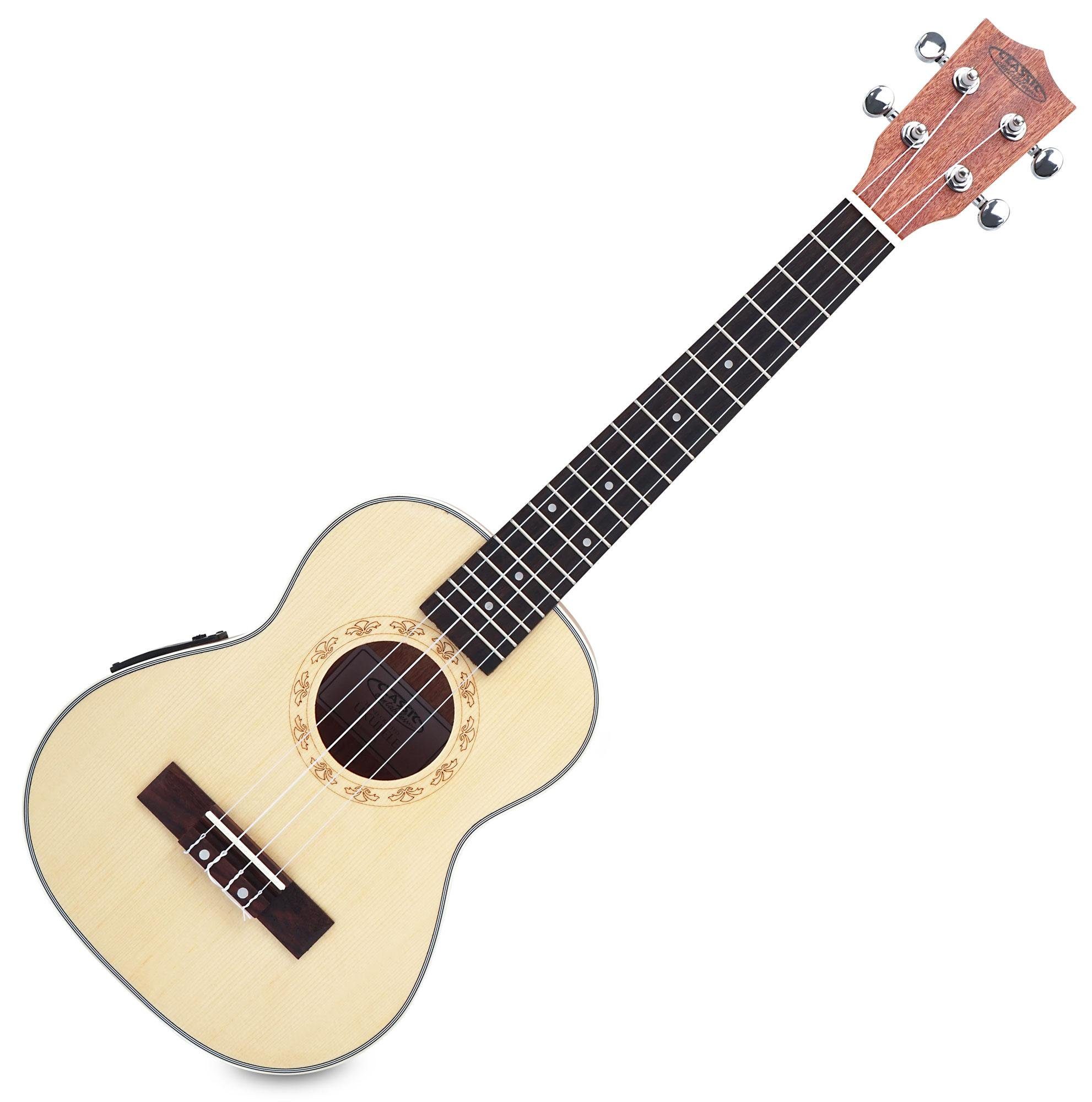 Classic Cantabile Ukulele UT-260PU S mit Tonabnehmer, Tenor-Ukulele, Fichtendecke massiv, inkl. Gigbag und Batterie