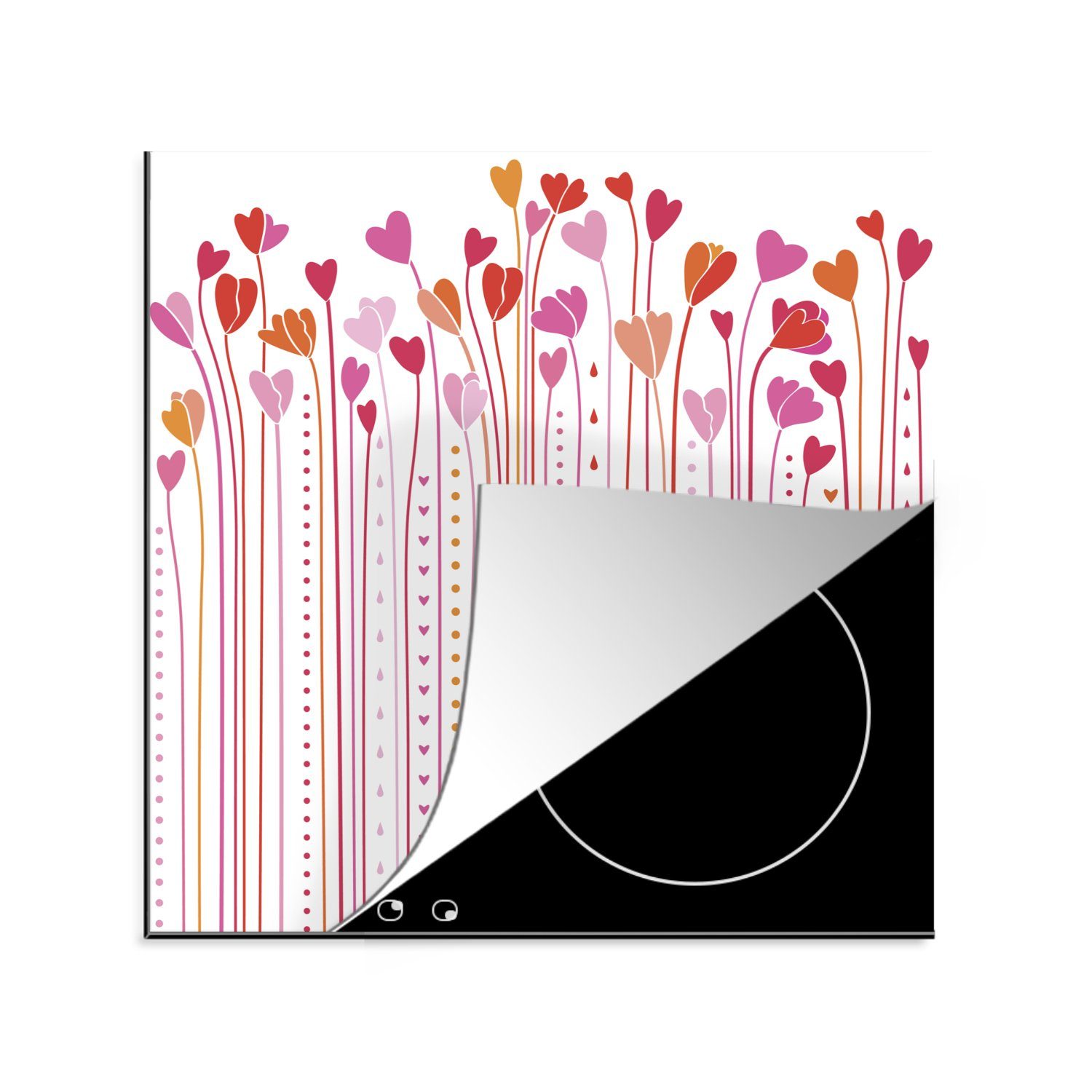 MuchoWow Herdblende-/Abdeckplatte Eine Illustration der wachsenden Herzen, Vinyl, (1 tlg), 78x78 cm, Ceranfeldabdeckung, Arbeitsplatte für küche