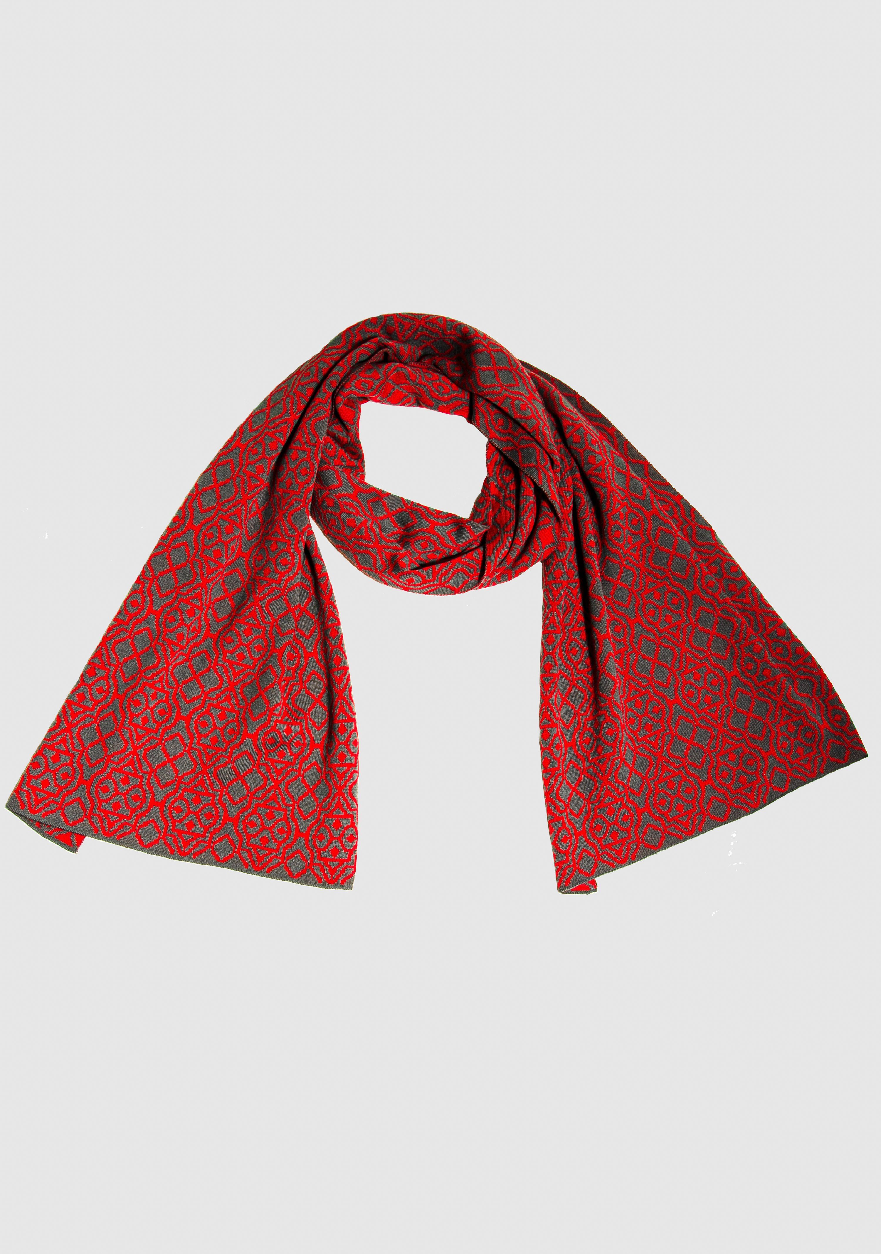 LANARTO slow 100% Merino Netz rot_graphit in Farben Wollschal zweifarbig schönen extrasoft Schal fashion
