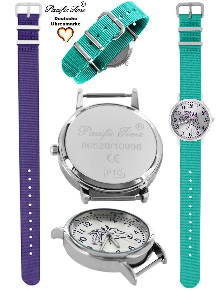 Set türkis Match Kinder - Pacific Versand Wechselarmband, violett Design und Armbanduhr Time Quarzuhr Gratis Mix Pferd violett und