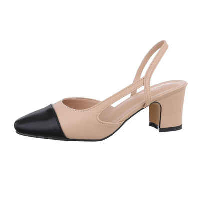 Ital-Design Damen Abendschuhe Elegant Туфлі на шнурівці Blockabsatz Schnür- & Riemchenpumps in Beige