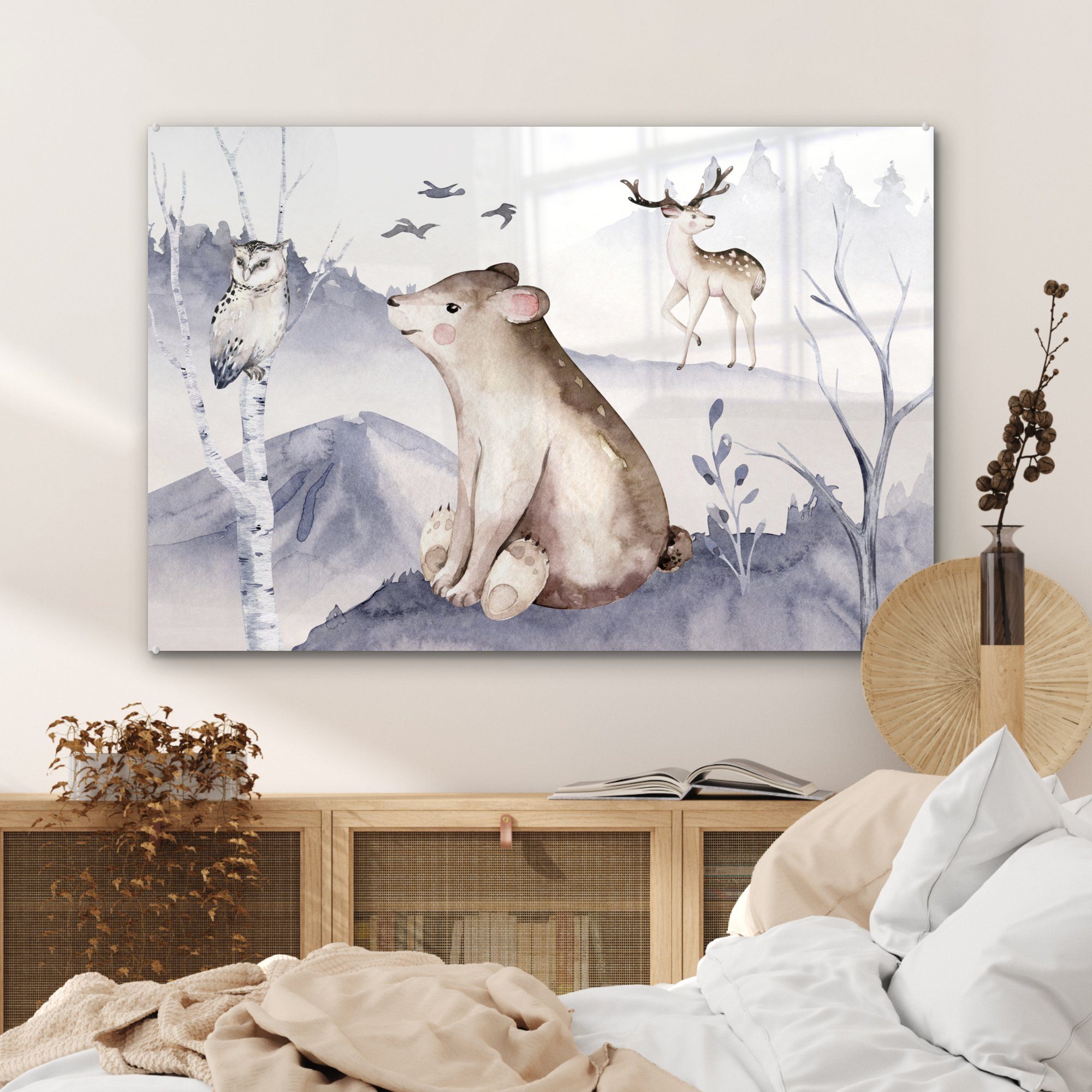 Schnee Schlafzimmer Wohnzimmer Acrylglasbilder (1 Tiere, - MuchoWow Acrylglasbild - St), Winter &