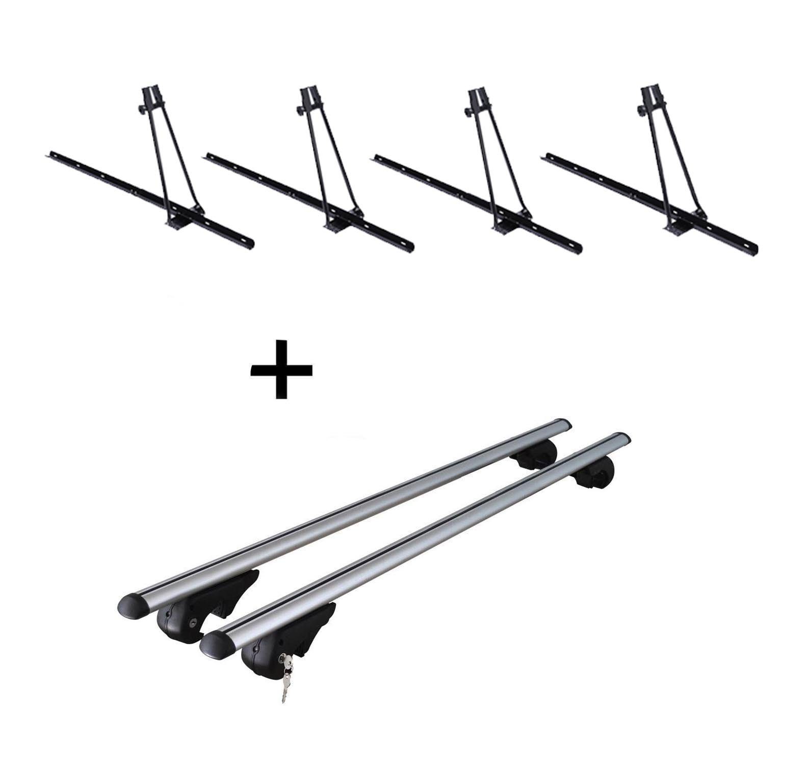 VDP Dachträger (Für Ihren Skoda Octavia ab '04, Dachträger und vier Fahrradträger/Fahrradhalter im Set), 4x Fahrradträger ORION + Dachträger Rio 120 kompatibel mit Skoda Octavia ab '04