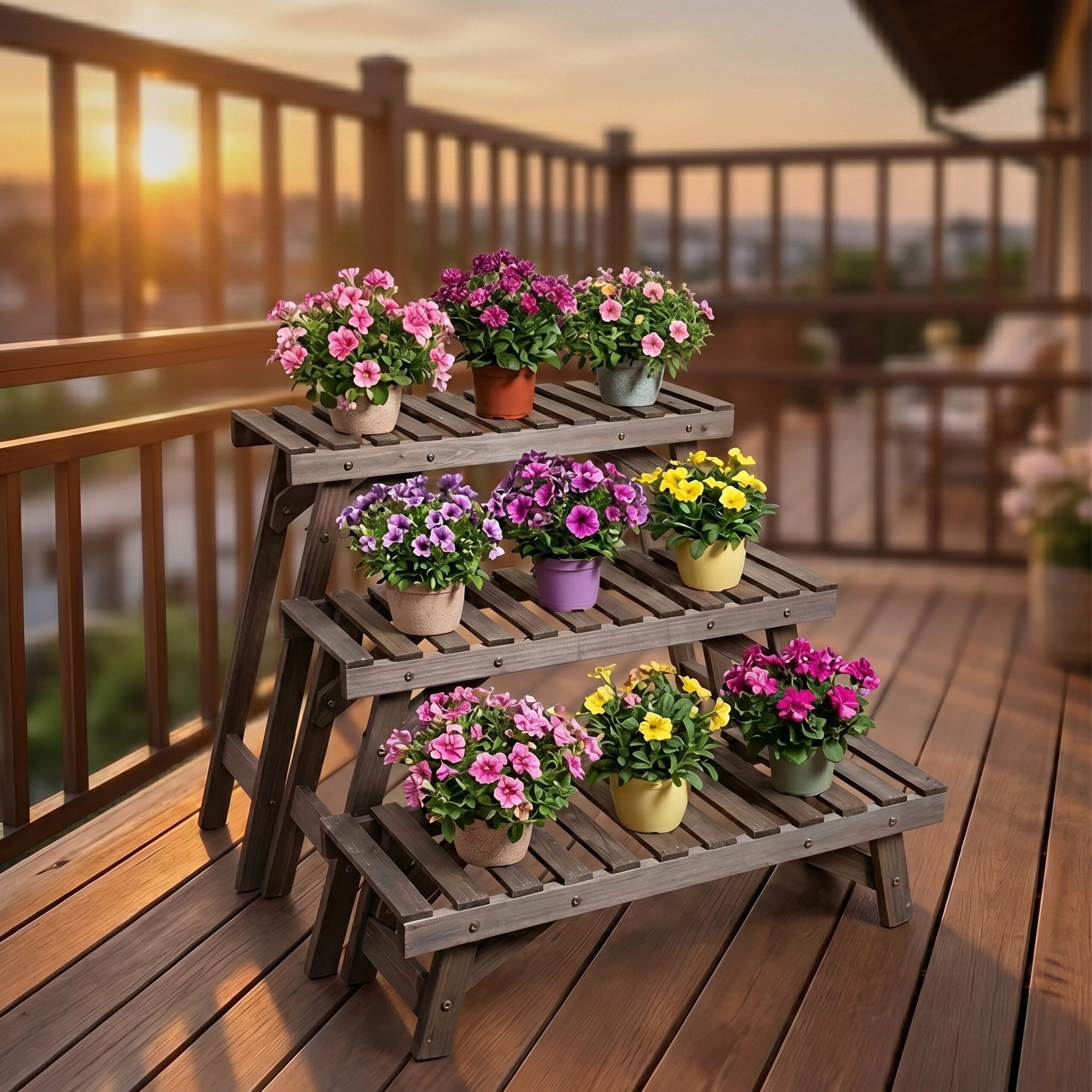 relaxdays Pflanzentreppe Blumenständer 3-teiliges Set, braun