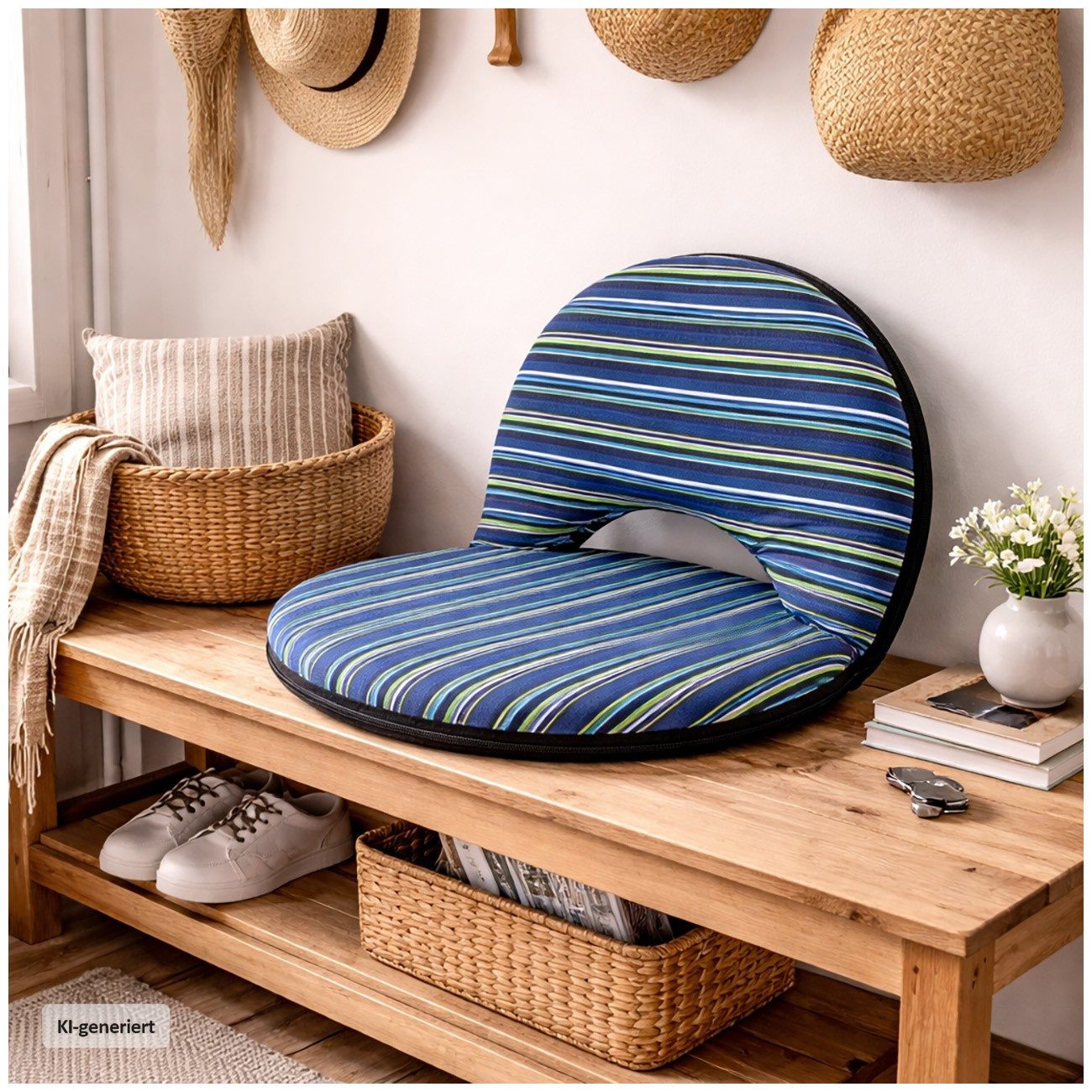 HTI-Living Relaxsessel Bodensessel rund gestreift klappbar für Indoor und Outdoor (1 Stück) – Bild 3 von 5