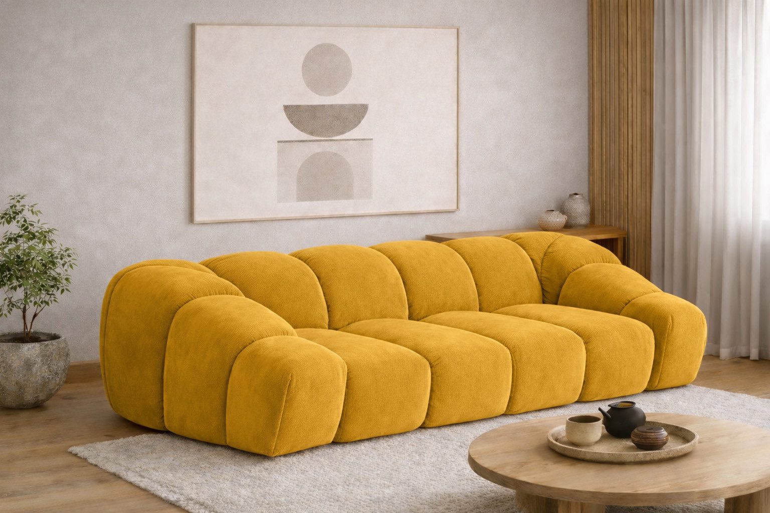 Kaiser Möbel Sofa 3-Sitzer modular für Wohnzimmer, Samtstoff Bluvel, CROISSANT, Einzelsofa, modulares System,hochwertiger Samtstoff