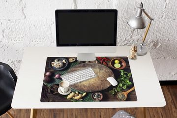 MuchoWow Gaming Mauspad Ein Bild eines Schneidebretts mit rohem Gemüse drum herum (1-St), Büro für Tastatur und Maus, Mousepad Gaming, 90x60 cm, XXL, Großes