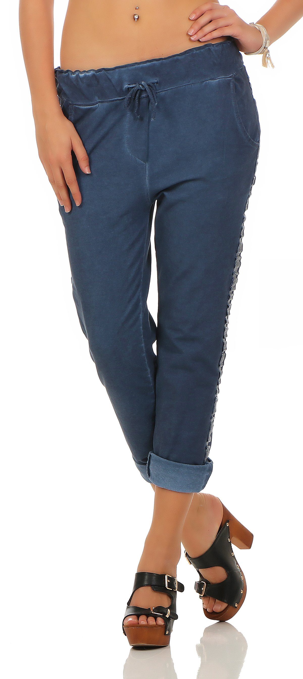Mississhop Jogginghose Damen Baumwollhose seitlichen Glitzerstreifen günstig online kaufen