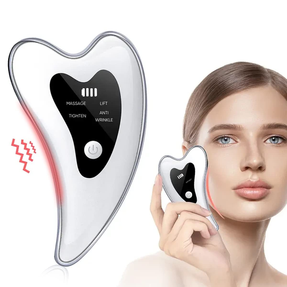 ibettertec Gesichtsmassagegerät Gesichtsmassagegerät, Gesichts-Gua Sha Massage mit Wärme, 3-in-1 LED-Lichttherapie (Blau/Rot) und Vibration, Elektrische Gesichtsschabgerät-Schaum Anti-Aging, Straffung, Schwellungsreduktion, USB-Aufladung
