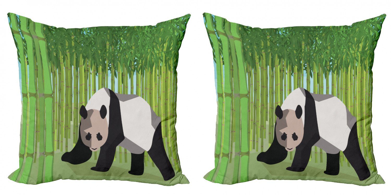 Kissenbezüge Digitaldruck, Abakuhaus Accent (2 Modern Doppelseitiger Wald Panda Geometrischer Stück), Bambus