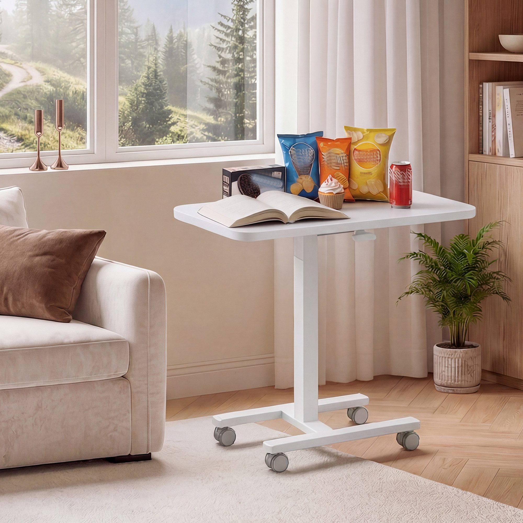 Klyvvo Schreibtisch Höhenverstellbarer, stabil C förmiger Laptoptisch, mobiler Sofatisch (1-St), 100cm Großer Platte, Rollen mit Feststellbremsen
