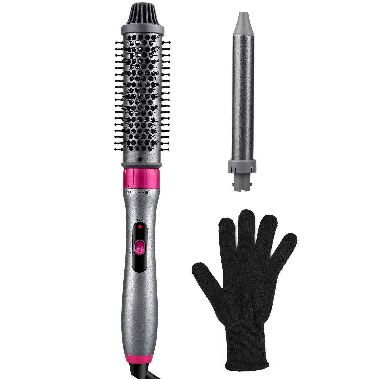 JVJH Lockenstab 2-in-1 Lockenbürste Set mit 32mmThermal Brush und 25mm Lockenstab, Keramikbeschichtung, Kostenlose Handschuhe,Für alle Haartypen geeignet