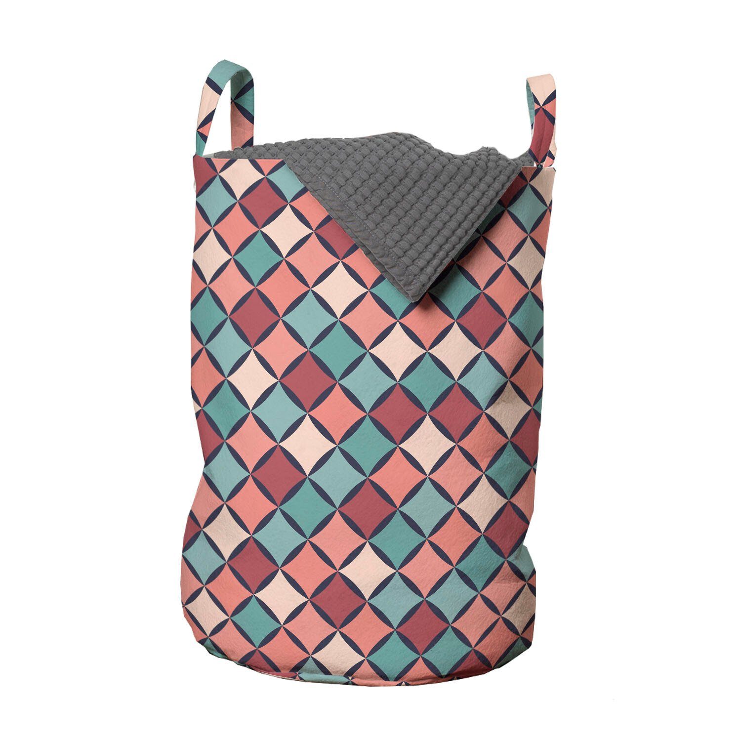 Abakuhaus Wäschesäckchen Wäschekorb mit Griffen Kordelzugverschluss für Waschsalons, Geometrisch Retro Style Checkered