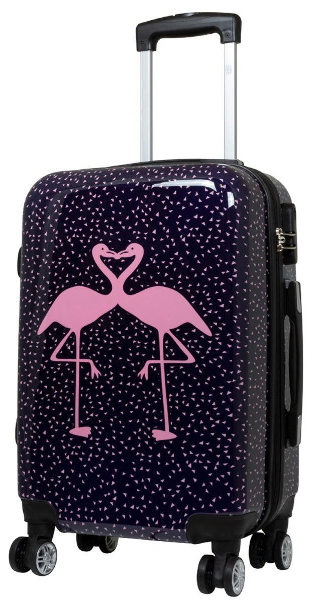 Warenhandel König Trolleyset Kissing Flamingos, 4 Rollen, (Gr. M, L und XL, 3 tlg., Hartschalen Trolley Set), mit Motiv, Dehnfalte zur Vergrößerung des Packvolumens