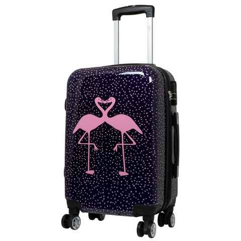 Warenhandel König Hartschalen-Trolley Kissing Flamingos, 4 Rollen, mit Motiv, Dehnfalte (Gr. L und XL), aufrecht rollbar