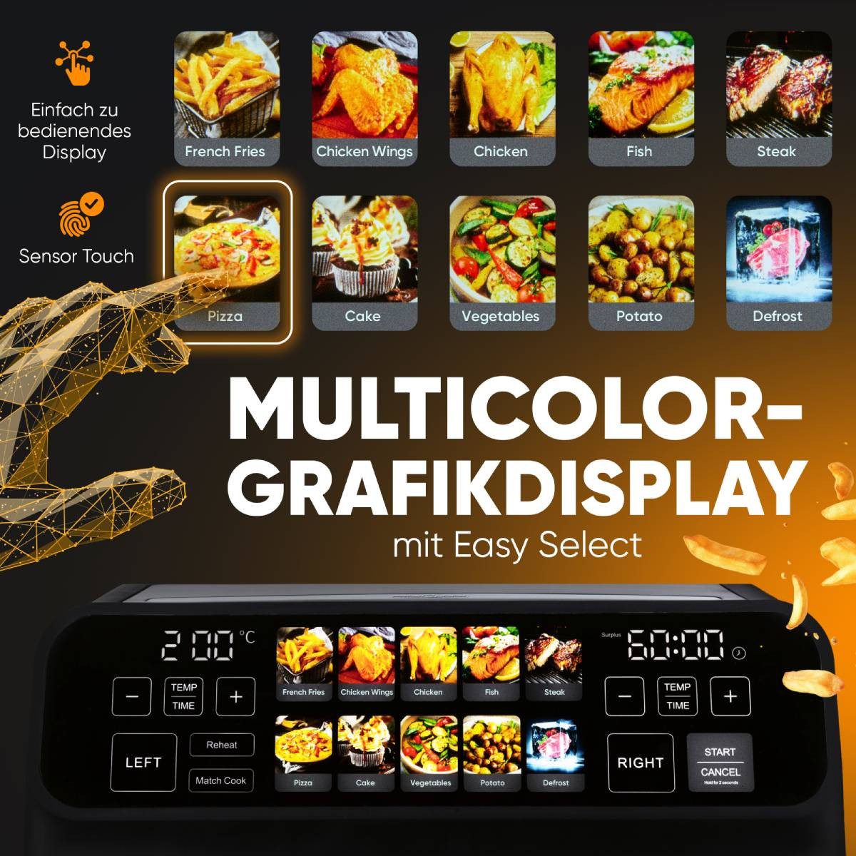 ProfiCook Heißluftfritteuse PC-FR 1287 H, Heißluftfritteuse 2 Kammern 8L, Öl- und fettfrei