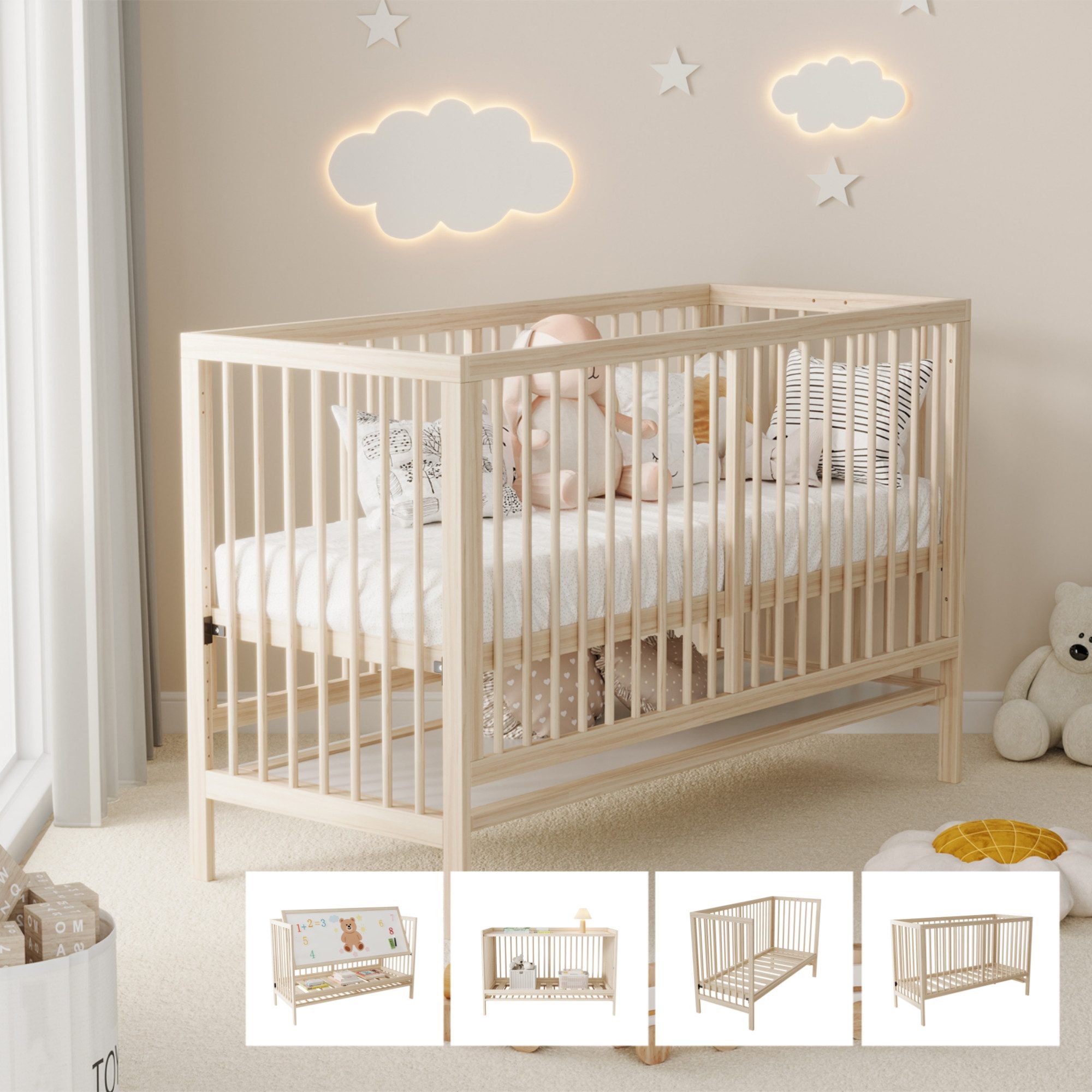 Odikalo Babybett Multifunktional umwandelbar Nebenbett Malerbrettständer Schreibtisch
