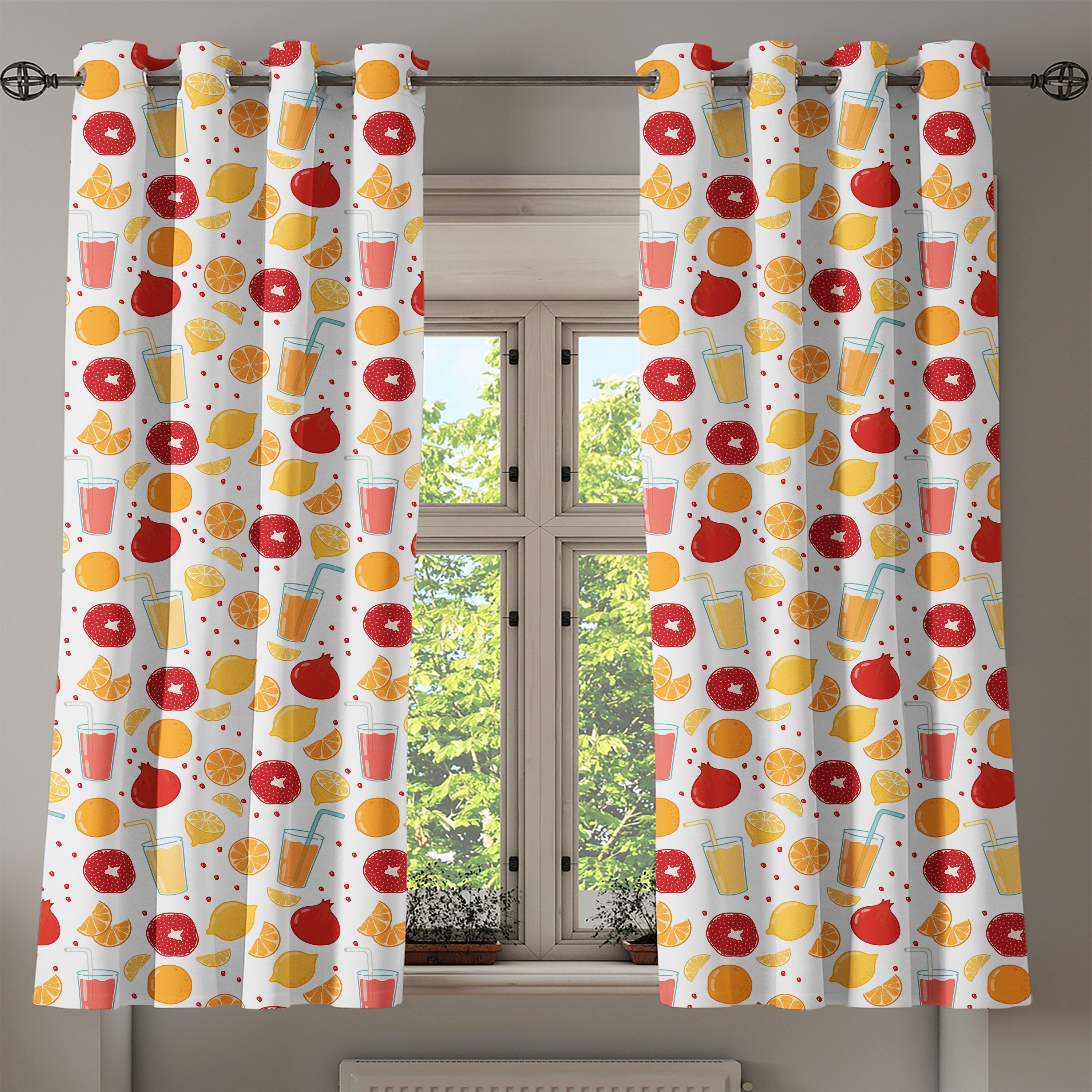 2-Panel-Fenstervorhänge Abakuhaus, Obst Schlafzimmer Saft für Zitrone Dekorative Orange Gardine Wohnzimmer,