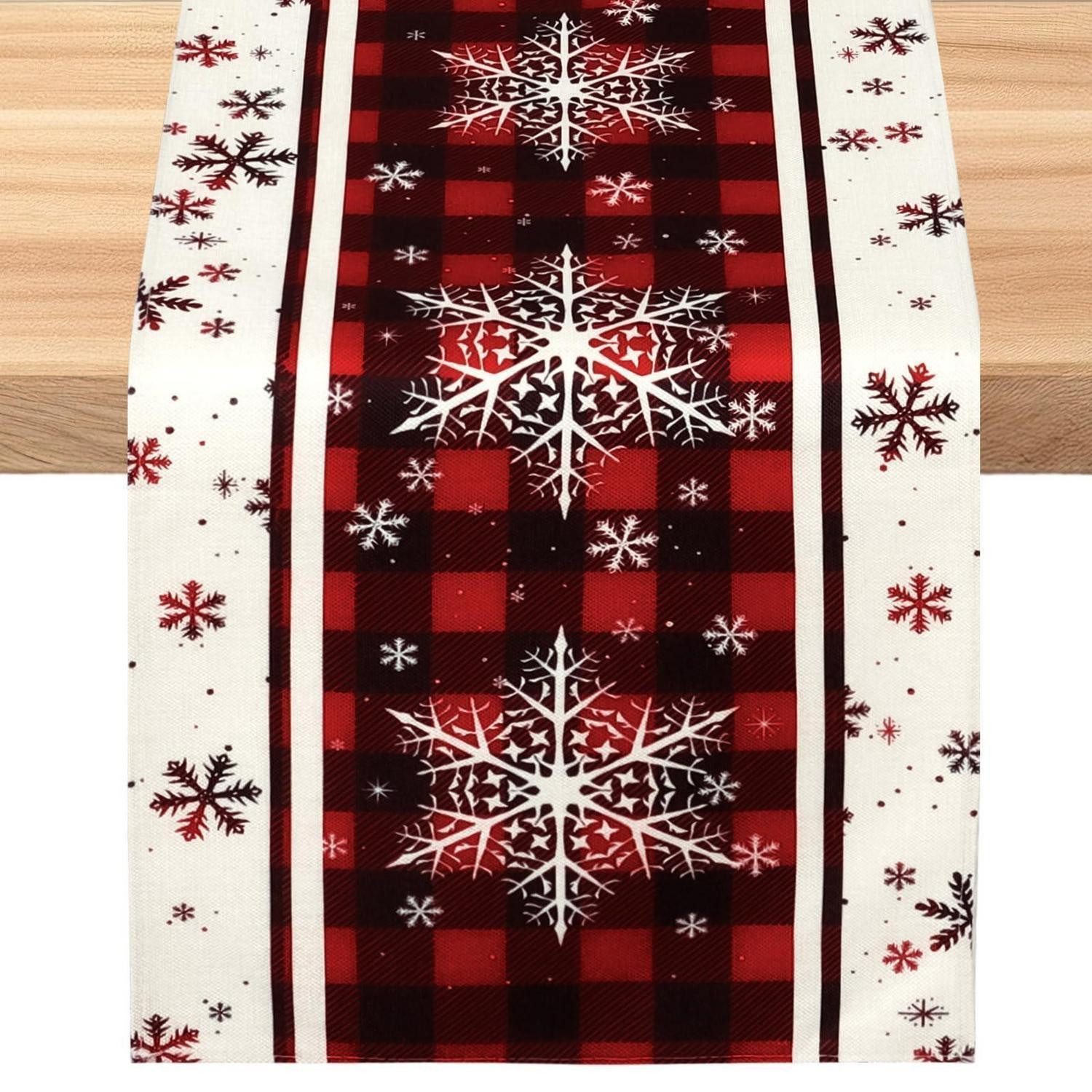 LuxusKollektion Tischläufer Tischläufer Weihnachten 33x230cm Kariert Schneeflocken (1-tlg)