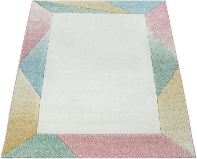 Teppich »Mia 300«, Paco Home, rechteckig, Höhe 17 mm, Kurzflor, Uni-Farben mit Bordüre, Pastell-Farben, ideal im Flur & Schlafzimmer-Otto