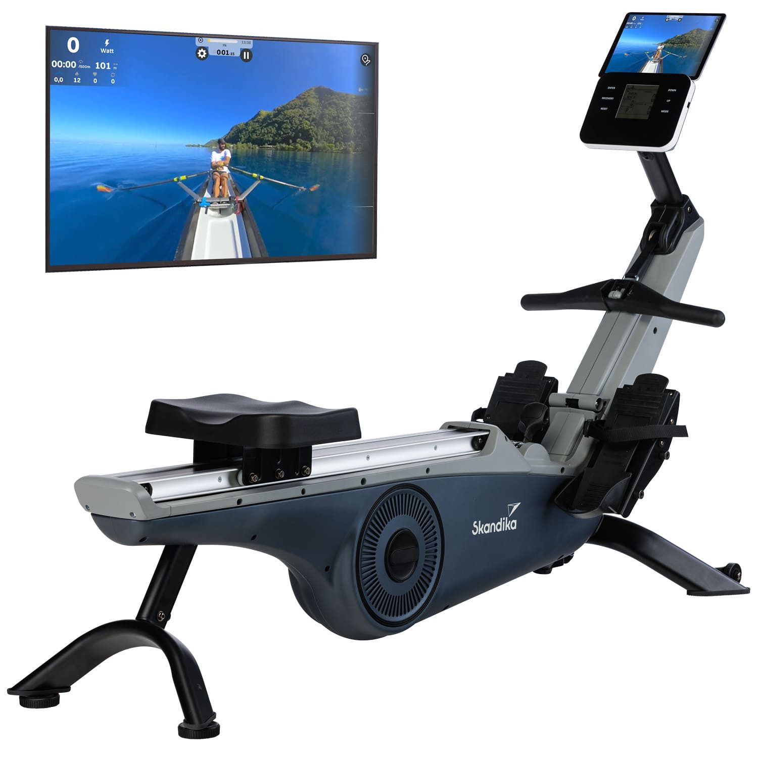 Skandika Rudergerät für zuhause, Freki, 10-stufiger Magnetwiderstand, aufstellbar, 8kg Schwungmassensystem, KinomapApp, Bluetooth, LCD-Display, bis 135kg