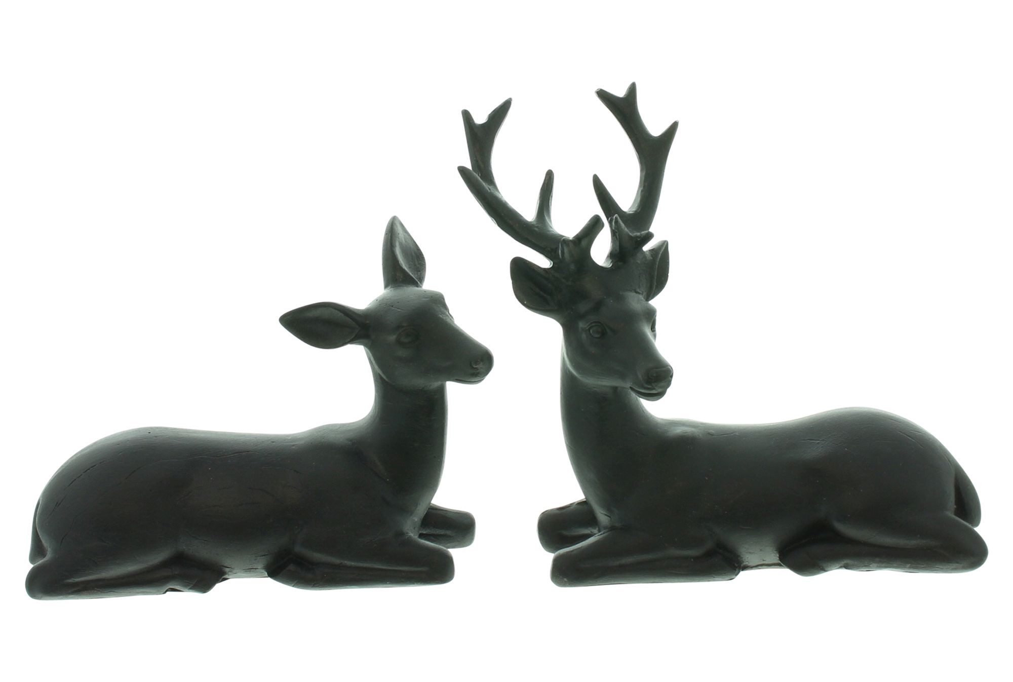 Dekoleidenschaft Dekofigur "Reh & Hirsch" aus Polyresin, matt schwarz, Tierfigur, Weihnachtsdeko (2 St., im Set), Tischdeko, Figurenset liegend, Winter- & Weihnachtsdeko