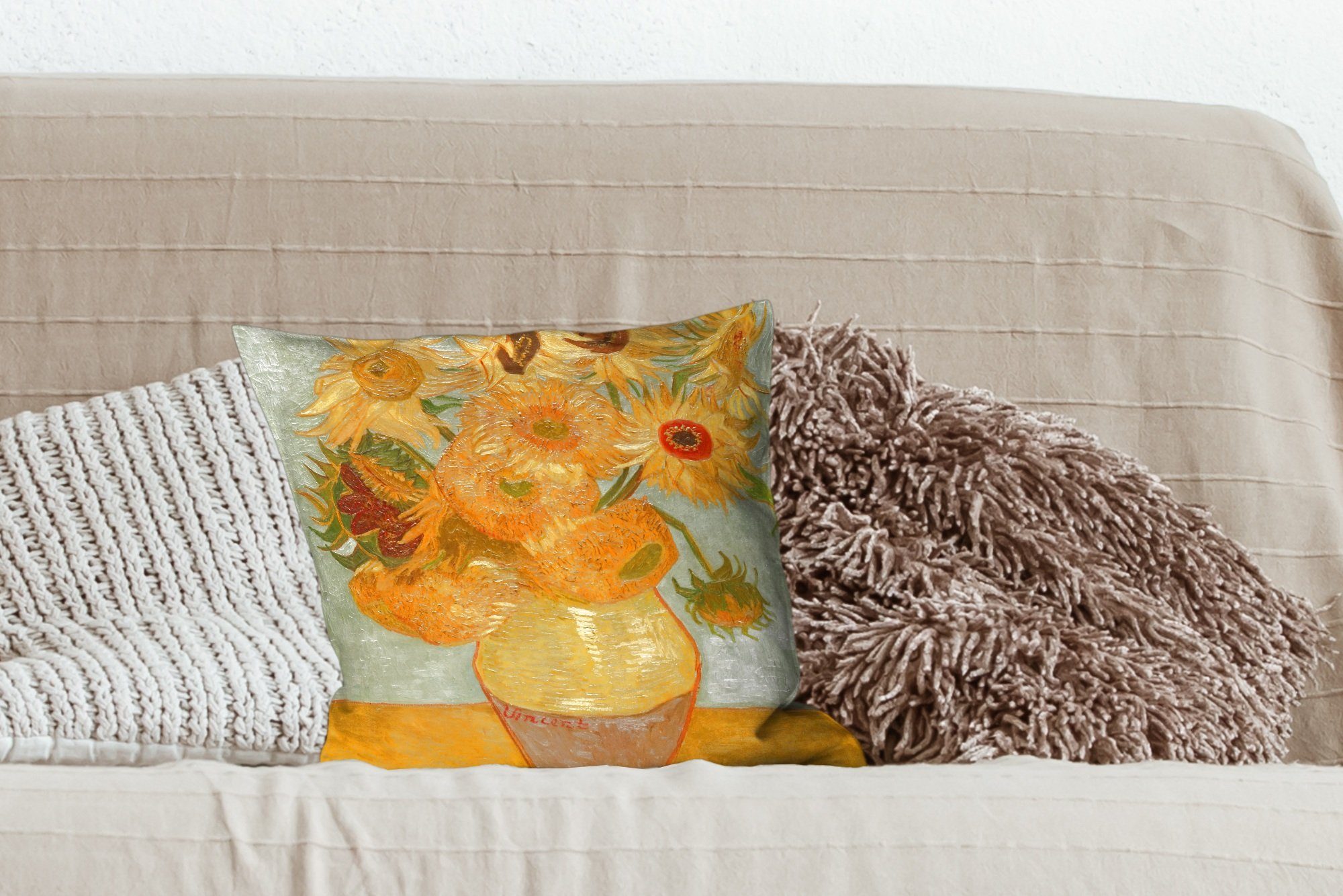 MuchoWow Dekokissen Sonnenblumen - Vincent van Sofakissen Gogh, mit Schlafzimmer, Wohzimmer, Deko, Zierkissen Füllung für
