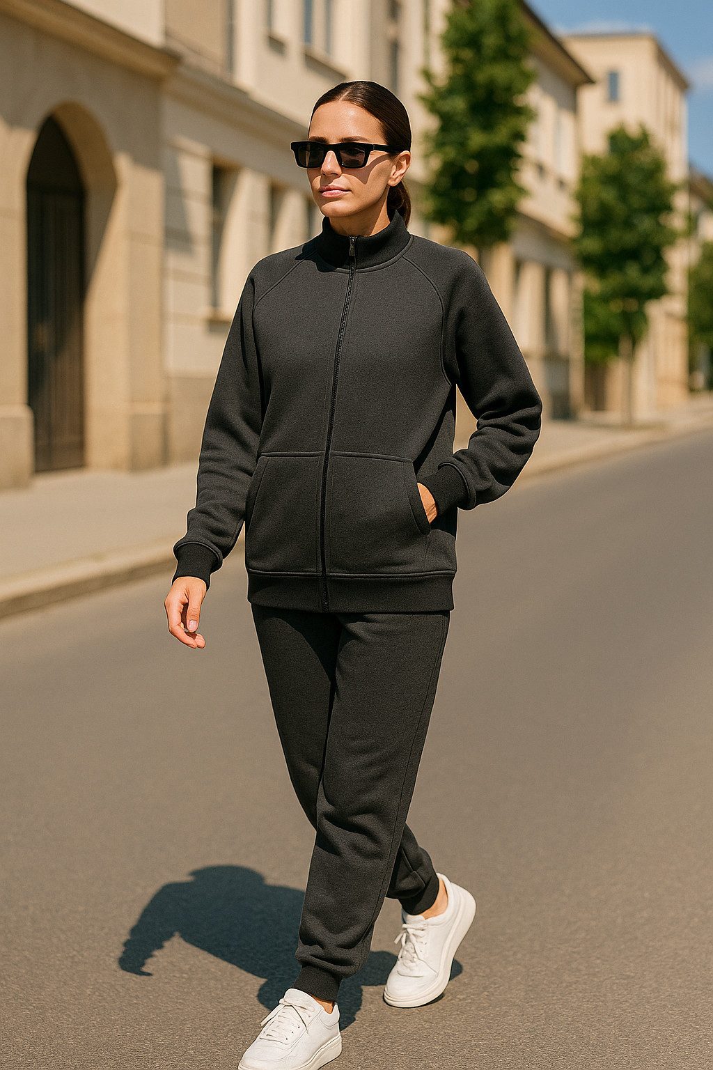 L.gonline Freizeitanzug Damen Trainingsanzug, Freizeitanzug ohne Kapuze 500A (Kapuzenjacke mit Reißverschluss, Hose, 2-tlg), Fitness Freizeit Casual