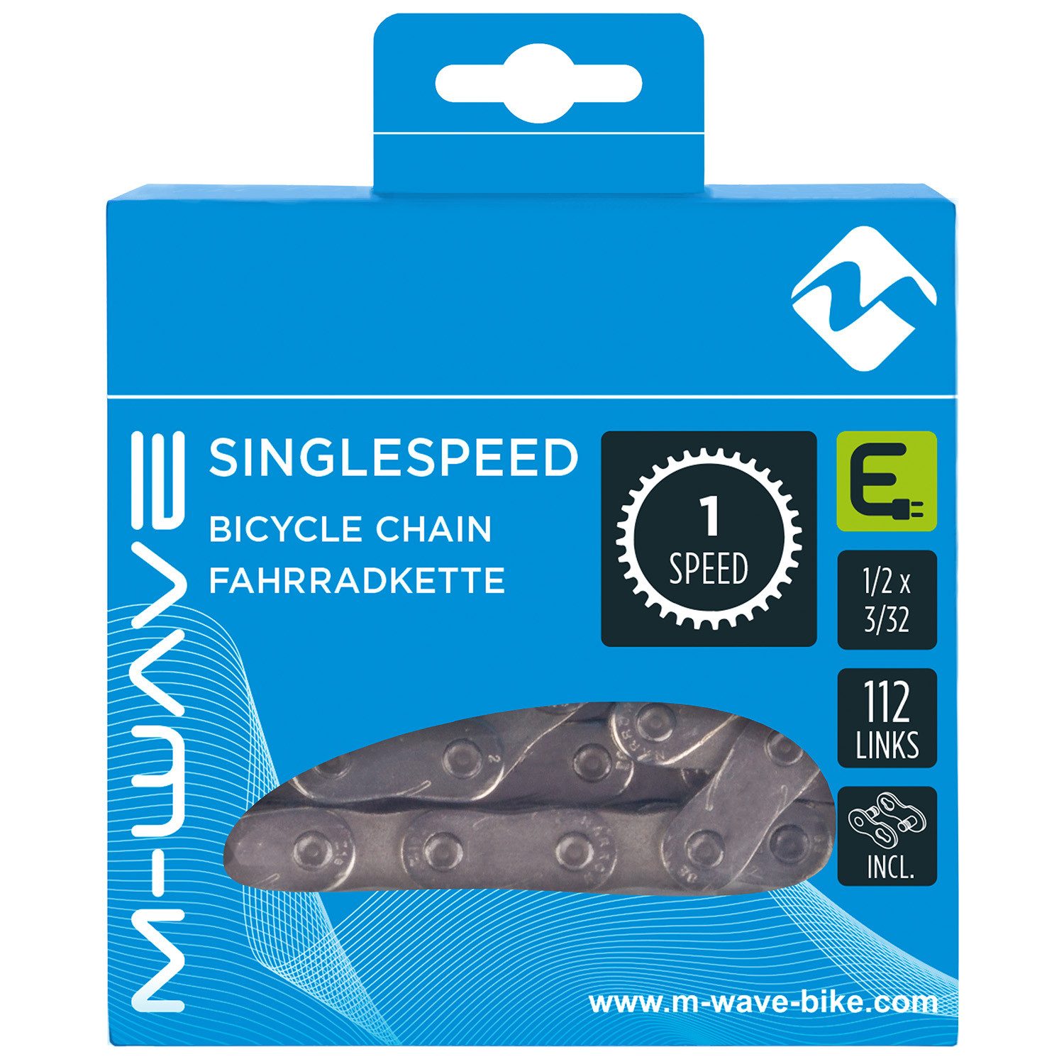 M-Wave Fahrradkette M-WAVE Singlespeed E (Packung, 1-St., 1Fahrradkette inkl. Verschlussglied)