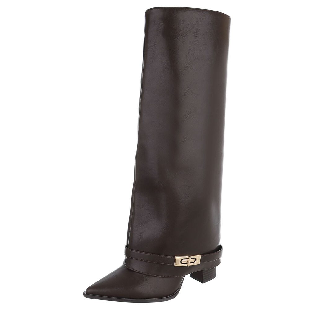 Ital-Design Damen Kniehochstiefel mit Blockabsatz und Detail High-Heel-Stiefel (92268809) Blockabsatz Stiefel in Braun