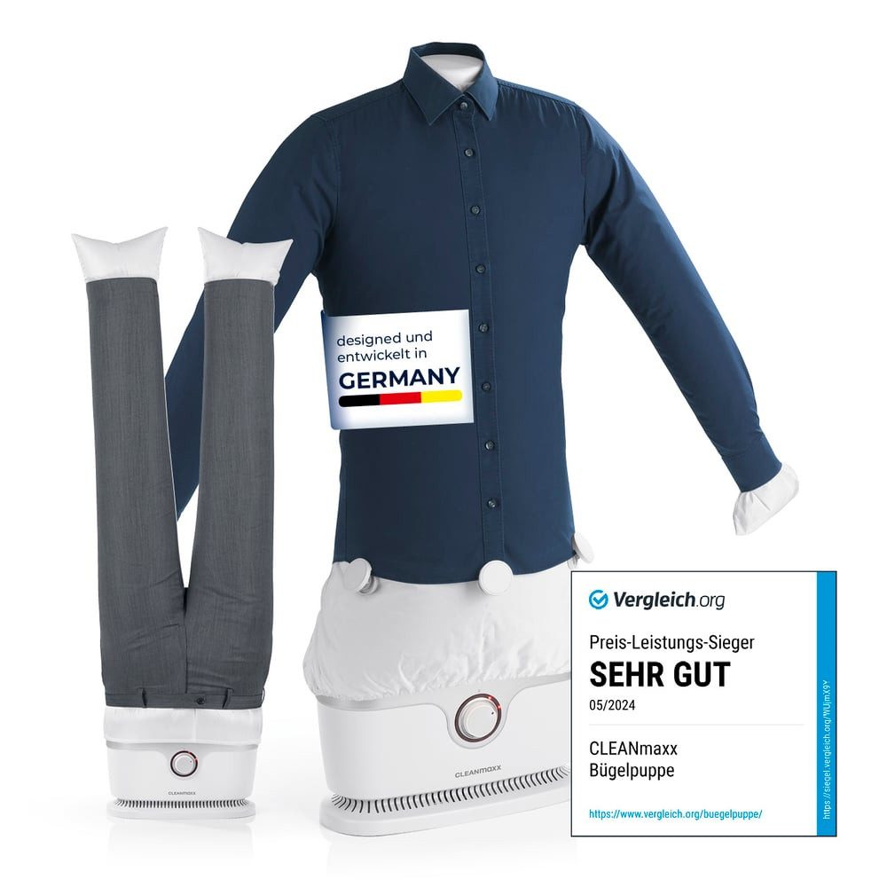 CLEANmaxx Bügelsystem automatischer Hemdenbügler inkl. Hosenbügler, 1800 W, Innovativer Bügler für Hemden & Blusen, Bügelautomat Bügelpuppe