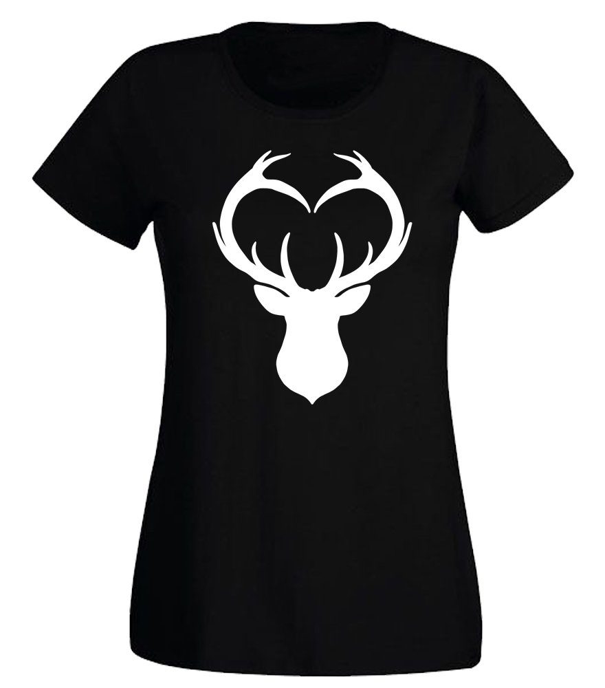 G-graphics T-Shirt Hirschkopf mit Geweih Slim-fit Damen T-Shirt mit Winter- & Weihnachtsmotiv