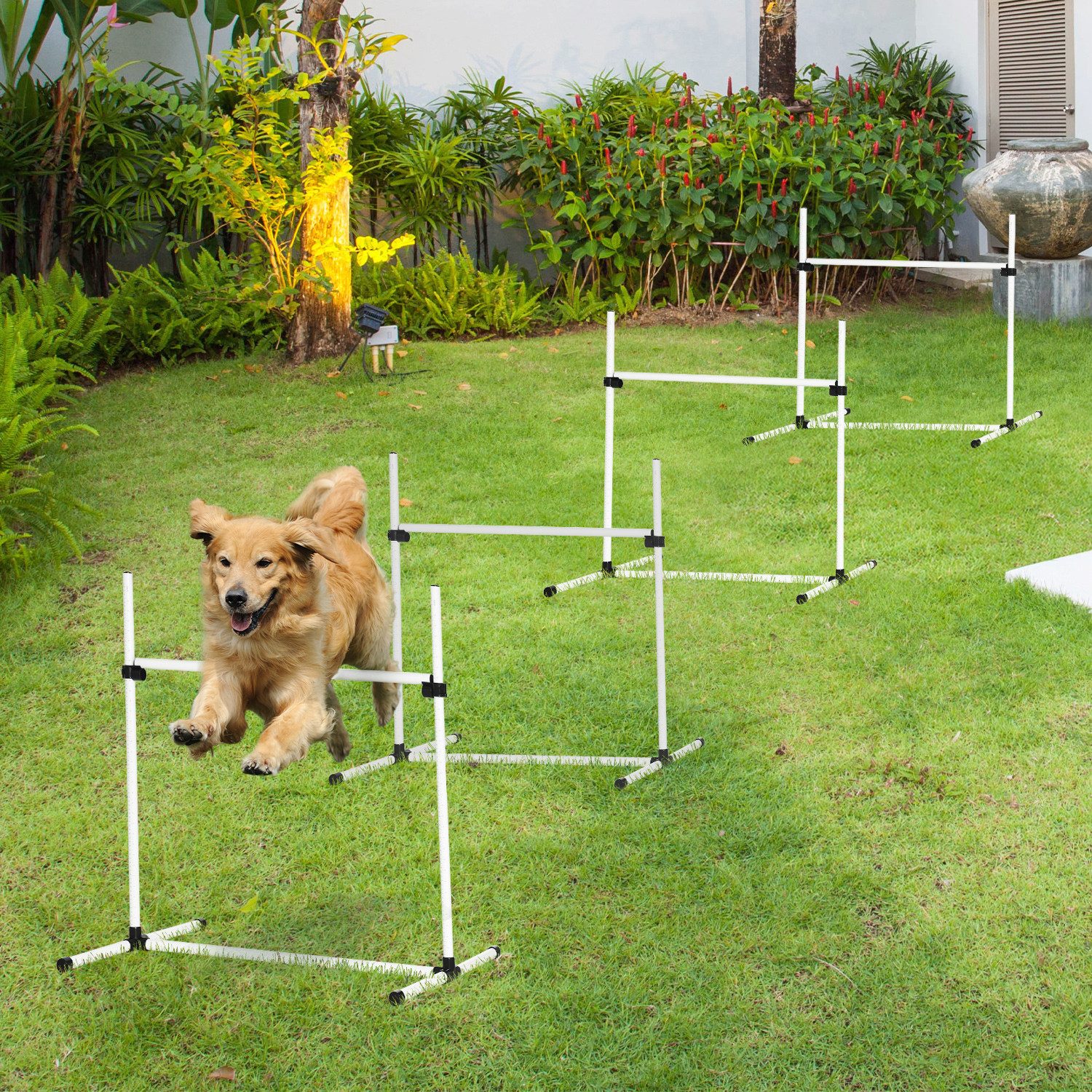 PawHut Agility-Hürde Slalom Stangen, Hunde Training Set, Kunststoff, Hunde Препятствия-Set (4-tlg) für Hunde, Weiß
